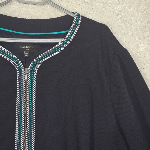 Talbots Jacket Womens 24W Navy Blue Braided Trim Zip Front Blazer Office Casual - Picture 3 of 14